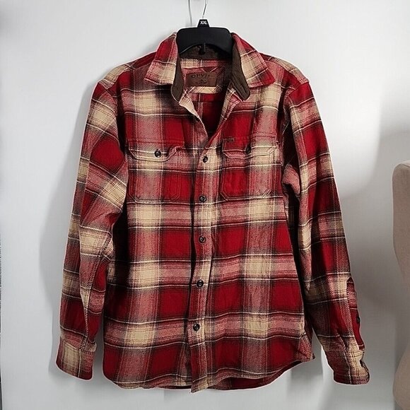 ORVIS Heavyweight Flannel Shirt /Jacket Mens Size Large Red Plaid Shacket - Picture 1 of 8